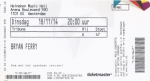 Bryan Ferry 11/18/2014 concert ticket (apoplife.nl)