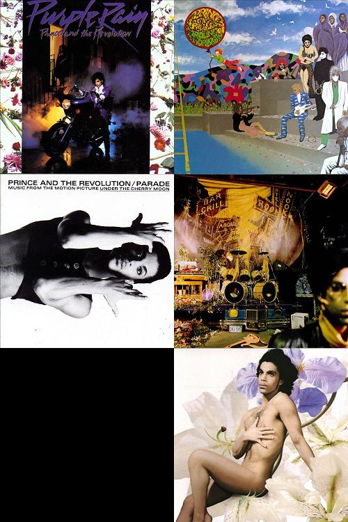 Purple Rain (1984) / Around The World In A Day (1985) / Parade (1986) / Sign O' The Times (1987) / The Black Album (1987-1994) / Lovesexy (1988)