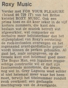 Roxy Music - For Your Pleasure recensie - Trouw 13 april 1973 (apoplife.nl)