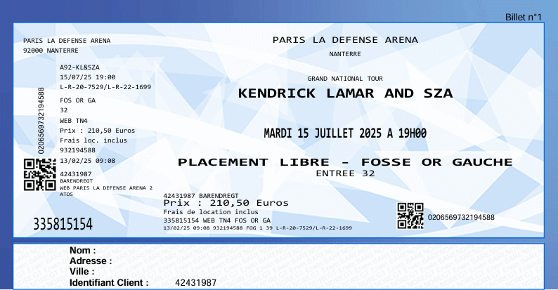 Kendrick Lamar SZA 15-07-2025 concertkaartje (apoplife.nl)