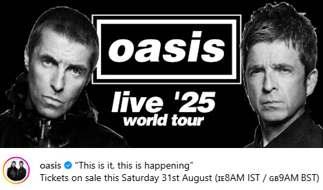 Oasis - Live '25 aankondiging (instagram.com/oasis)
