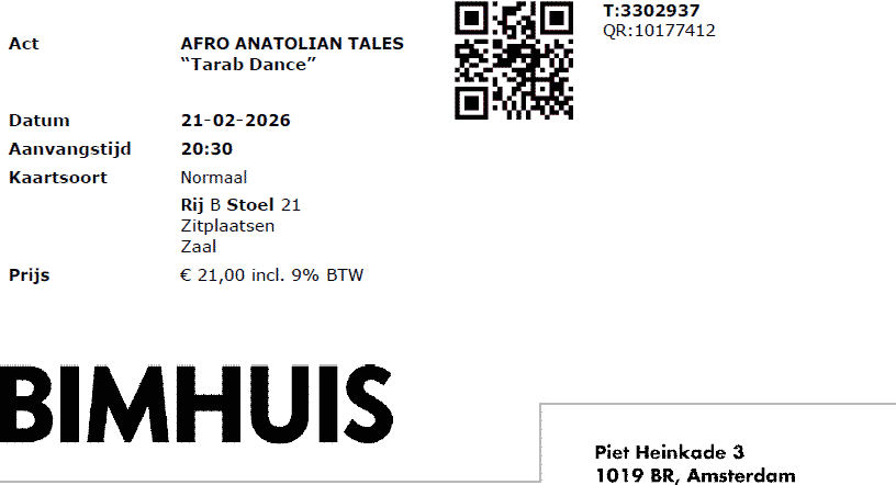 Afro Anatolian Tales 21-02-2026 concertkaartje (apoplife.nl)