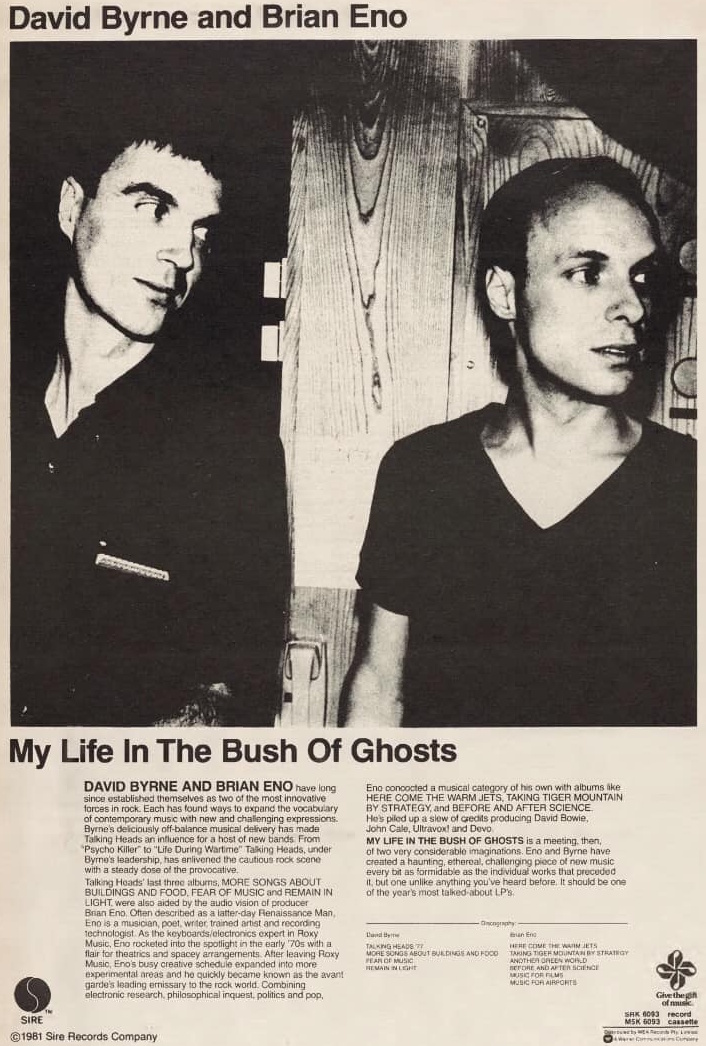 Brian Eno-David Byrne - My Life In The Bush Of Ghosts - Reclame (facebook.com)
