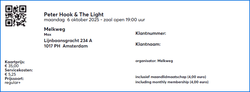 Peter Hook & The Light 17-03-2026 concertkaartje (apoplife.nl)