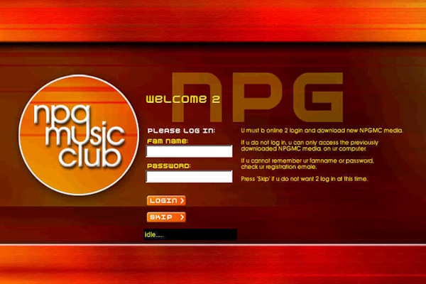 Prince - NPG Music Club (version 1) Login (princeonlinemuseum.com)