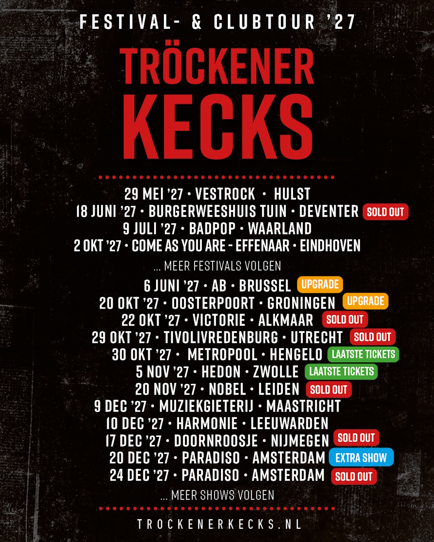 Tröckener Kecks Tour 2027 (stand 9 oktober 2026) (trockenerkecks.nl)
